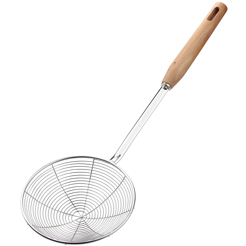 Spider Strainer, Cooking Spider, 5.5 Inch Spider Strainer Skimmer, Strainer With Wood Handle, Fryer Scoop Strainers For Kitchen