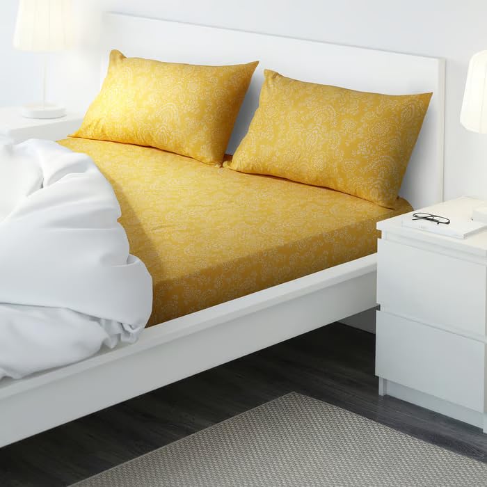 Stork kertistel Flat Sheet Set  Yellow Bed Sheet With 2 Pillowcases, 240X260 Cm Sheet & 50X80 Cm Pillow Covers (94X102/20X31), 