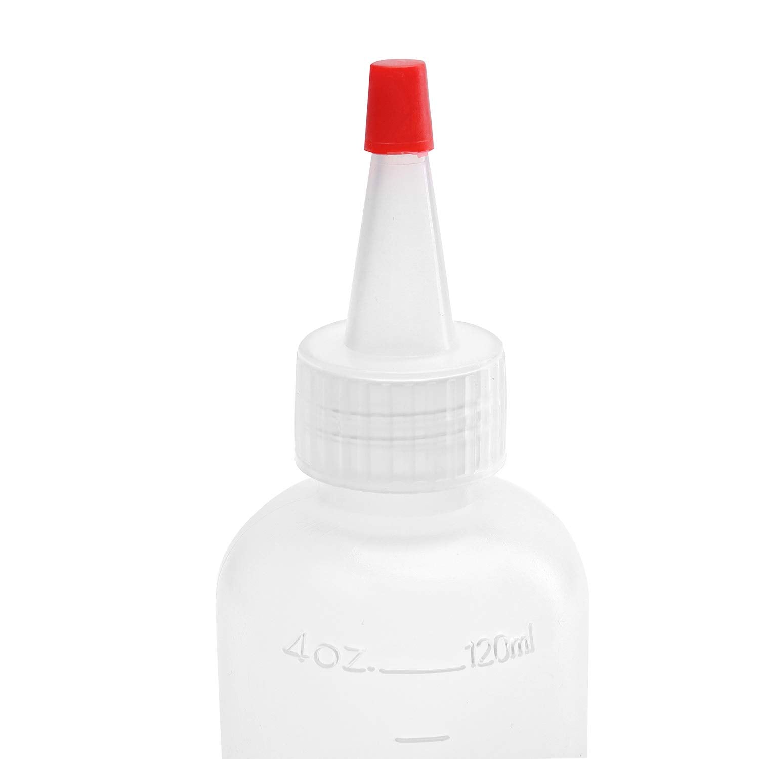 Hedume 30 Pack 4-Ounce Plastic Squeeze Bottles with Red Tip Cap and Measurement - BPA-Free  Latex-Free  Food-Grade - Good for Crafts  Art  Glue  Sauces  Ketchup  BBQ