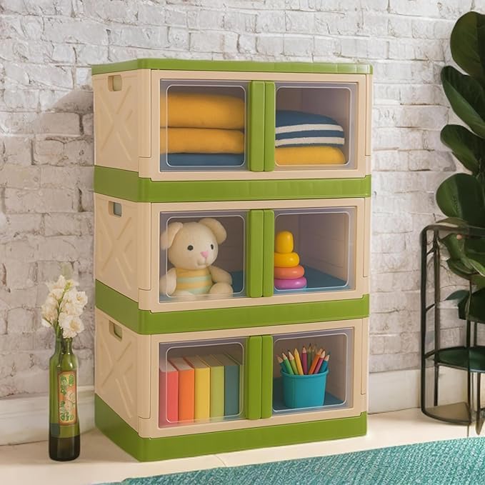 Mechdel Storage Plastic For Closet Organizers,Cupboard Rack,Folding Storage Box, Stackable Storage With Open Front Door, With Wh