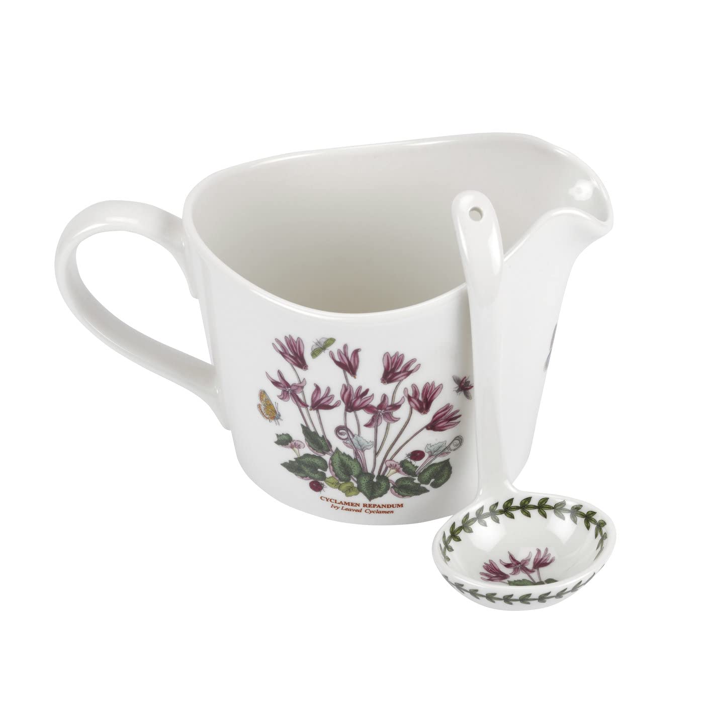 Portmeirion Botanic Garden 2-Piece Sauce Jug And Ladle Set | 1 Pint Capacity | Cyclamen Motif | Fine Porcelain | Chip Resistant