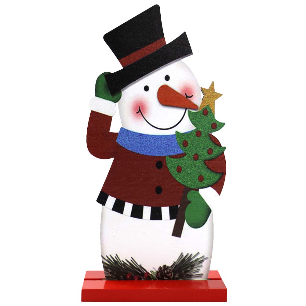 Garneck 1pc Christmas Snowman Ornament Wooden Xmas Decoration Adorable Desktop Adornment for Holiday Parties Birthdays Weddings 