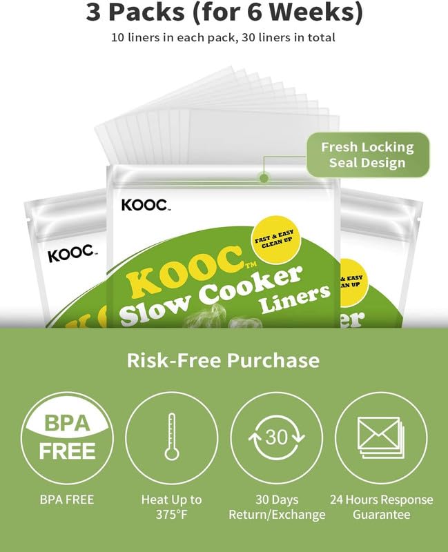 Kooc Slow Cooker Liners 13X21 Inch 30 Count Large Size Disposable Pot Liners Cooking Bags Fit 3Qt To 8.5Qt Pot Bpa Free Fresh Lo