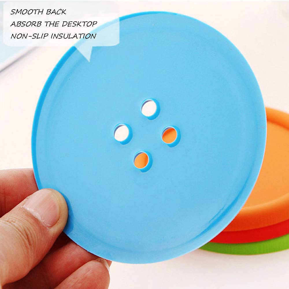 Coasters For Drinks, 10Pcs Non-Slip Silicone Drink Coasters Heat Insulation, Button Shape Coffee Drink Cup Mat For Furniture Tab
