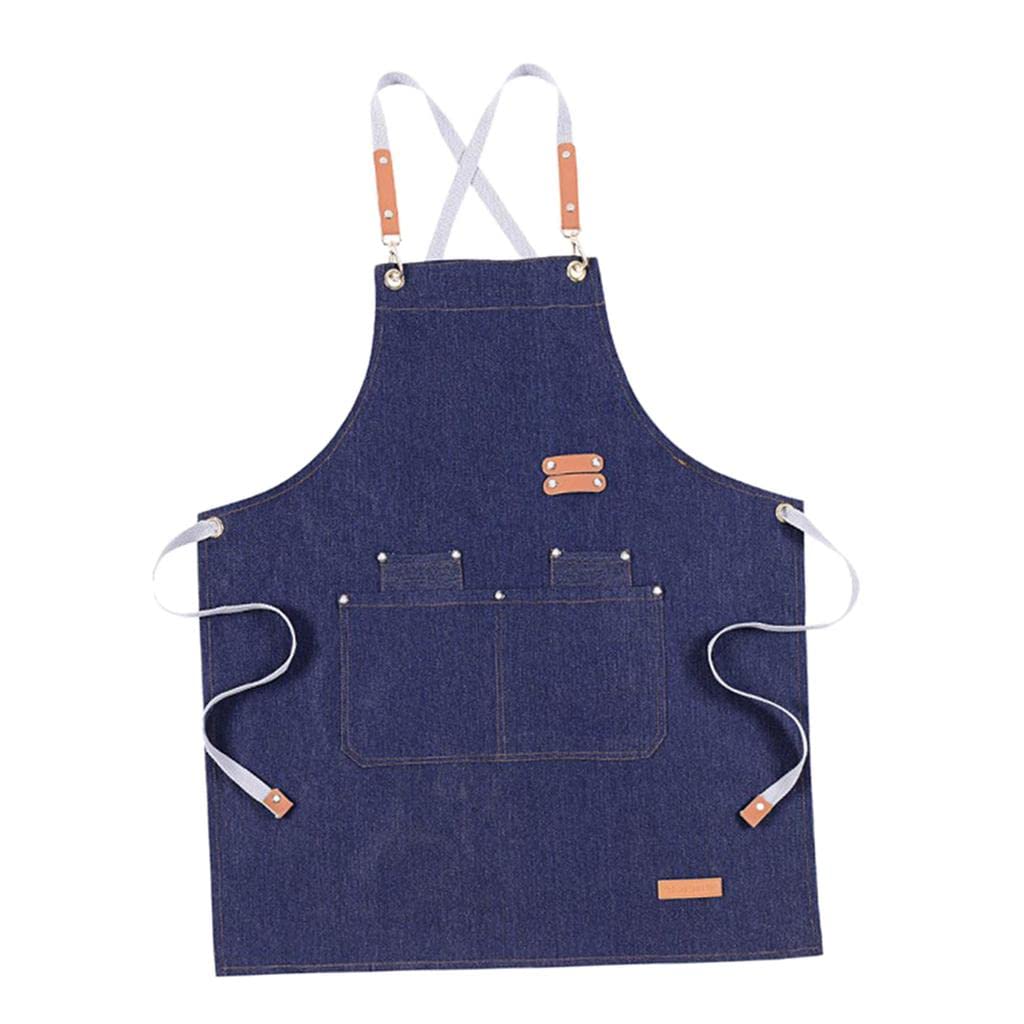 Enakshi Canvas Apron With Pockets Cafe Kitchen Cooking Painting Apron Bib Denim Blue|Clothing Shoes & Accessories | Uniforms & W