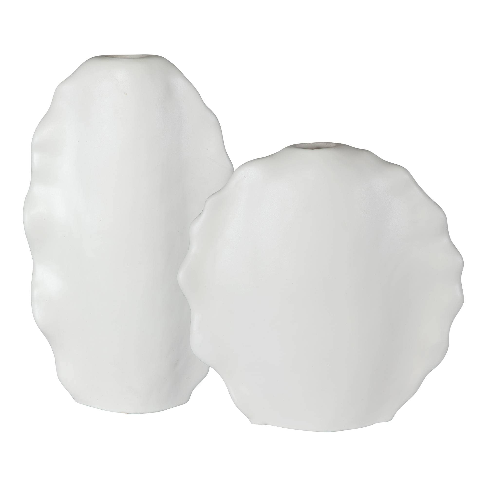 Uttermost Ruffled Matte White Glaze Ceramic Vases Set of 2