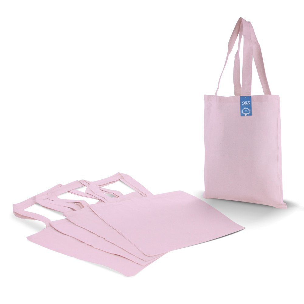 Simply Green Solutions Reusable Cotton Cloth Grocery Craft Bag, 15 X 16 Reusable Tote With Handle, Pack Of 5, Light Pink
