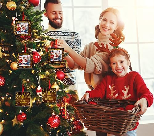 FaCraft Christmas Picture Frame Ornaments 2025 - Merry Keepsake Photo Frame Personalized Custom Picture Ornaments Rustic Family