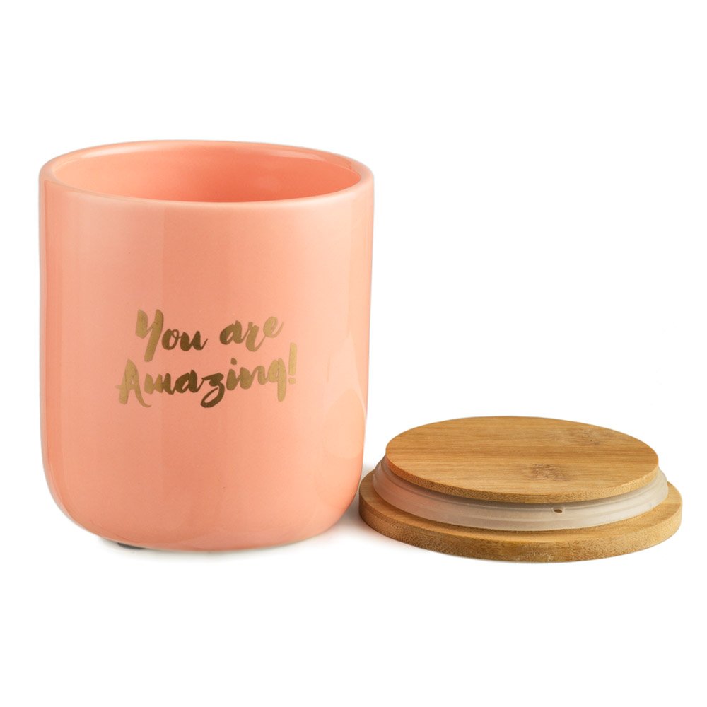 Chumbak Self Care Ceramic Storage Jar - Pink Kitchen Jar, Bamboo Lid, Decal Print, Airtight, Dining, Pantry & Tableware, Food St