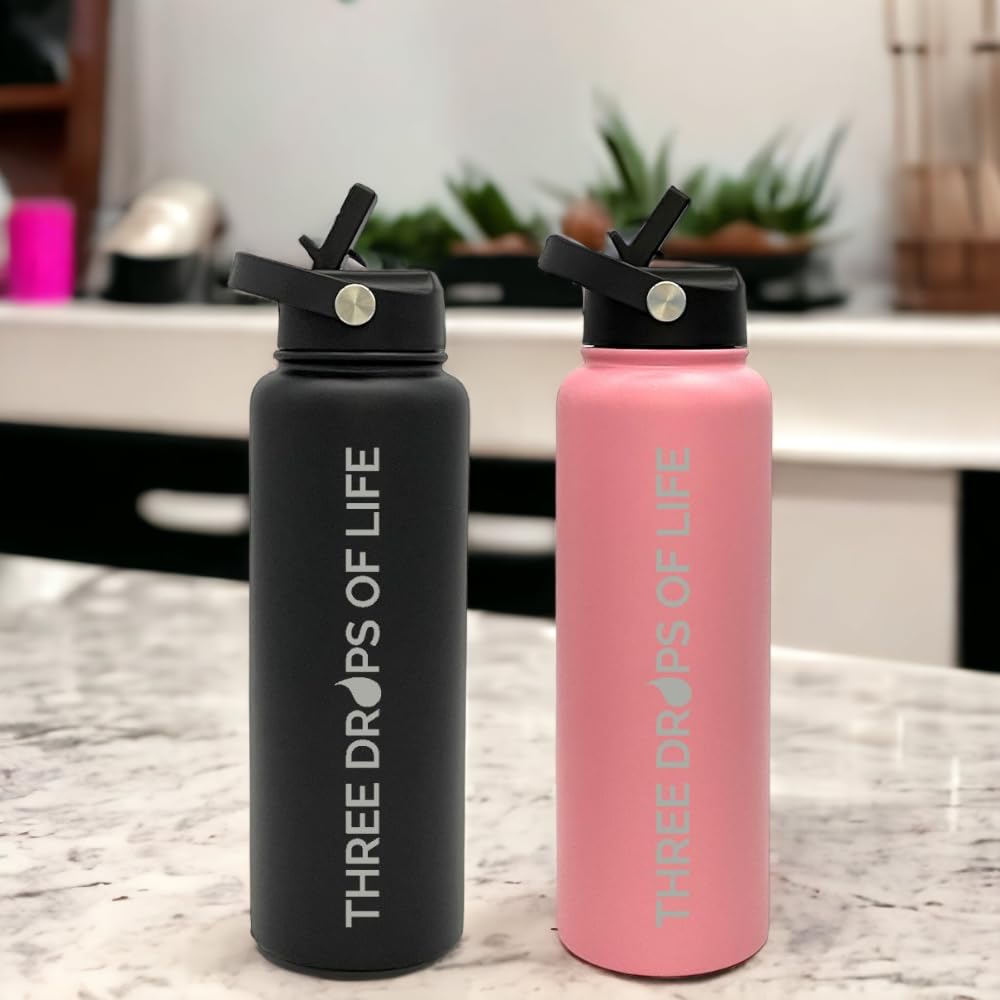Three Drops Of Life Best Vacuum Insulated 40Oz, Double Wall Stainless Steel Water Bottle, Strong Bottles With Leak Proof Lid And