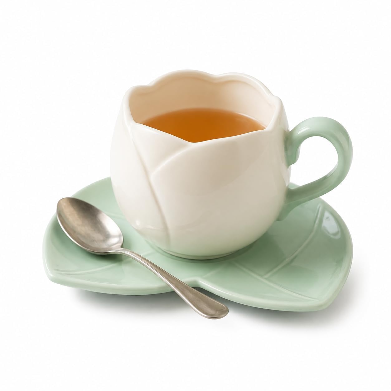 Copperza Ceramic Mug With Lotus Saucer Set Elegant Tea Coffee Cup With Matching Lotus Design Tray Serving Cup For Hot Beverages