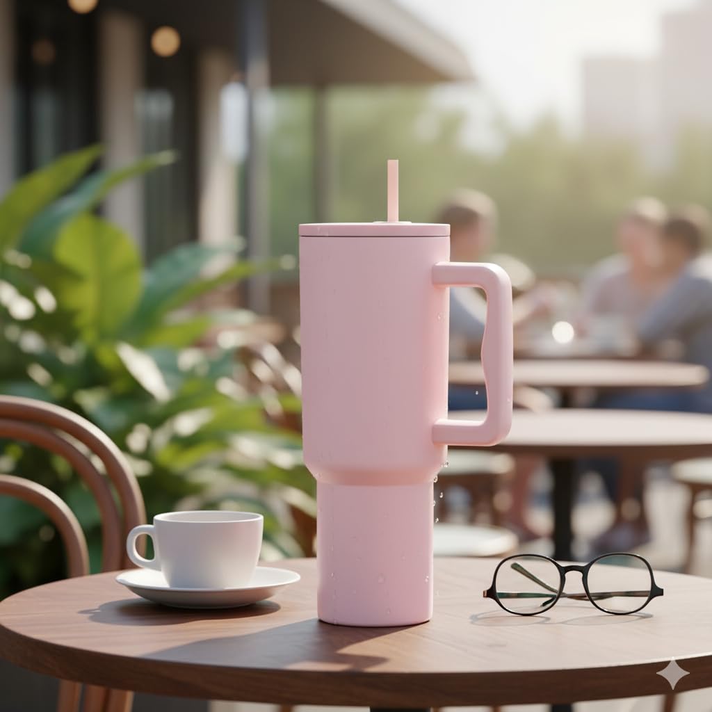 Apexx DoubleWall Tumbler With Handle & Straw LeakProof Reusable Large Capacity For Hot & Cold Drinks Office, Gym, Car, Outdoor
