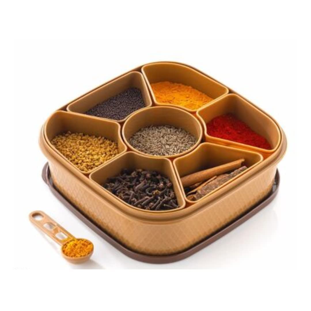 Komrek Plastic Masala Box 1 Pc  Multicolor Spice Storage Container, Rangoli Organizer Dabba, Stylish Airtight Kitchen Box For I