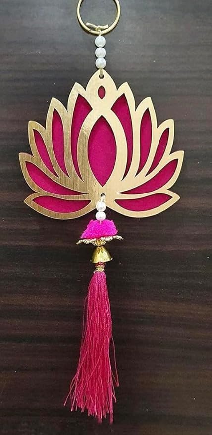 Craftomanic Handmade Wall Decor Lotus (18 Pcs - Pink) With Jhumki Style Hangings For Home Decor,Diwali Decor,Wedding And All Fes