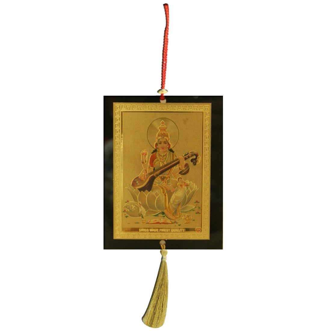 Divya Mantra Combo Of Saraswati Car Decoration Rear View Mirror Hanging Accessories And Prayer Flag For Car