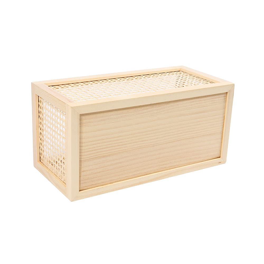 Small Wood Storage Basket, Rectangle Rattan Storage Box, Bamboo Storage Box For Bathroom Office Desktop