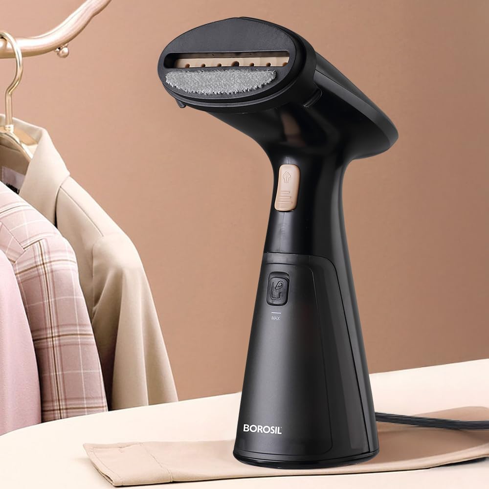 Borosil 1000W Handheld Garment Steamer Gs03 | Ceramic Coated Soleplate | Dual Steam Modes (Horizontal & Vertical Ironing) | 120M