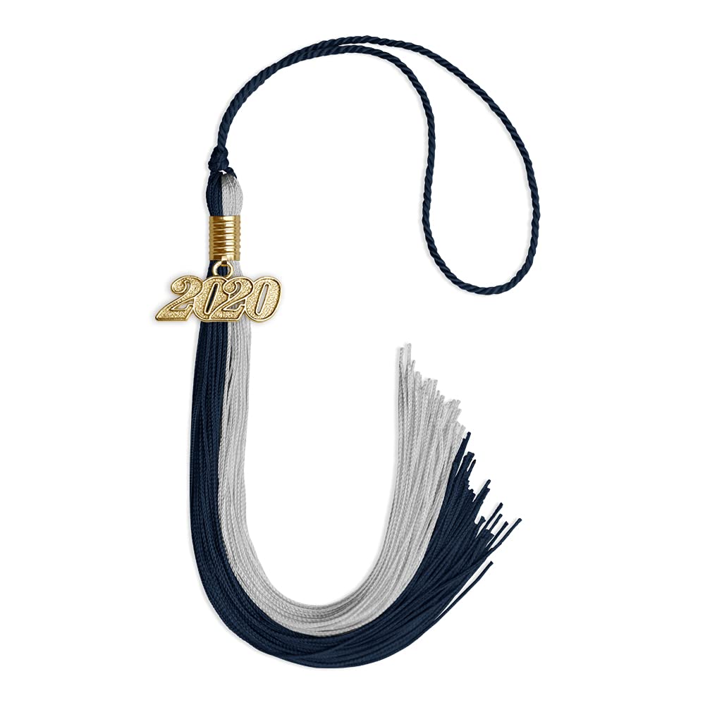 Endea Graduation Double Color Tassel with Gold Date Drop (Dark Navy Blue/Grey, 2020)