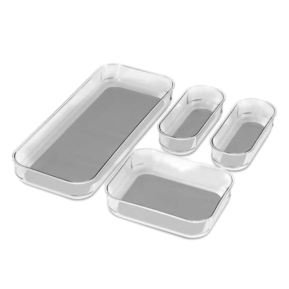 Madesmart 4-Piece Clear Bin Pack | Light Grey | Clear Soft Grip Collection| Soft-Grip Lining | Non-Slip Feet | Bpa-Free