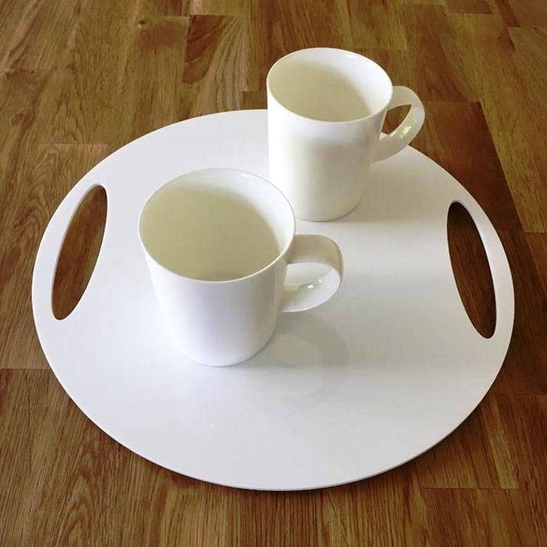 Indian Decor 48425 Round Flat Serving Tray  White Gloss Finish Acrylic, 3Mm Thick 32Cm, 12.5 Diameter