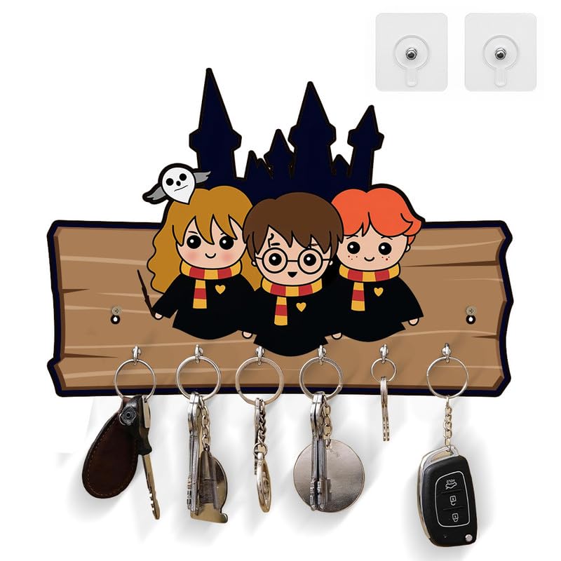Suruv Decorative 3 Harrys Wooden Key Holder For Home Decor Key Hangers Keychain Holder & Key Holder For Wall | No Drilling Requi