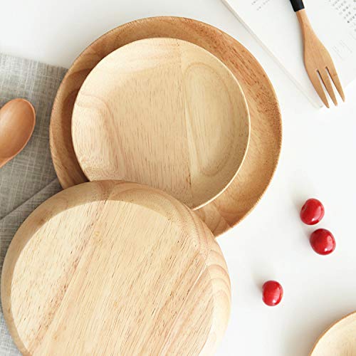 2 Pack 5.9 Inch Round Wood Dish, Plate Acacia Wooden For Food Dish, Sweets Fruit Dessert Coffee Dish, Round Wood Dinner Tablewar