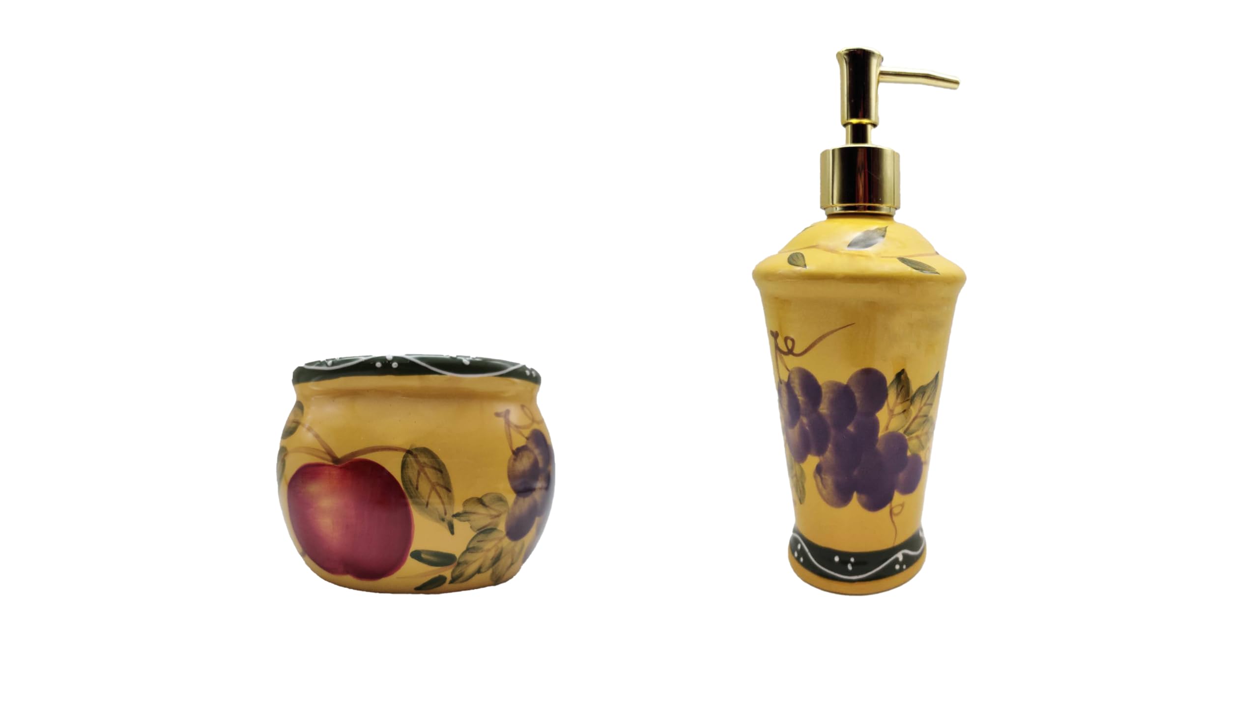 ACK Tuscany Mixed Fruit Hand Painted Ceramic, Scouring Brillo Pad Holder with Soap Dispenser for Bathroom and Kitchen Countertop