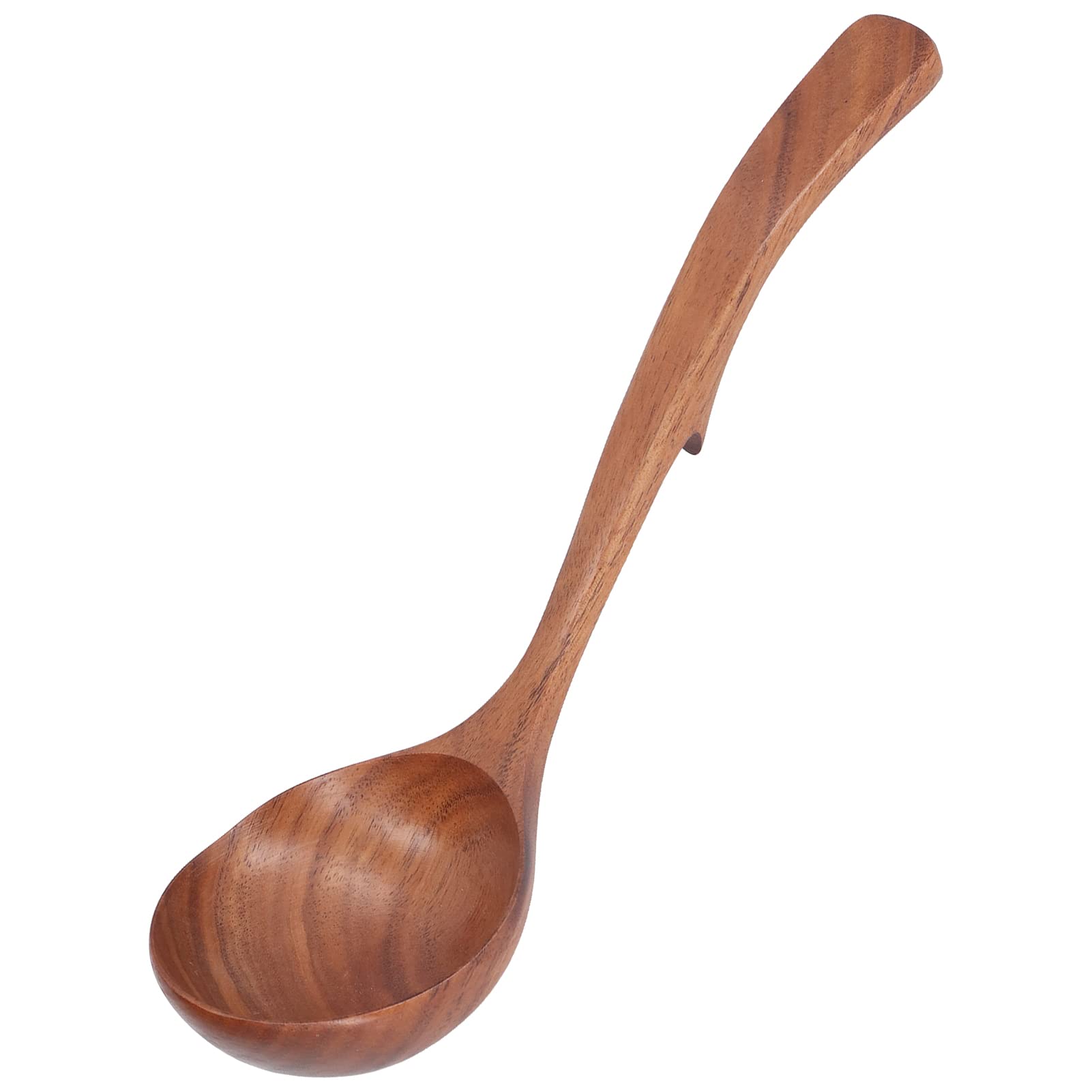 HilBeliFU Wooden Soup Ladle, 9.44in Long Ladle Spoon with Back Hook, Non Stick Wooden Spoon for Cooking Serving, Stirring Porrid