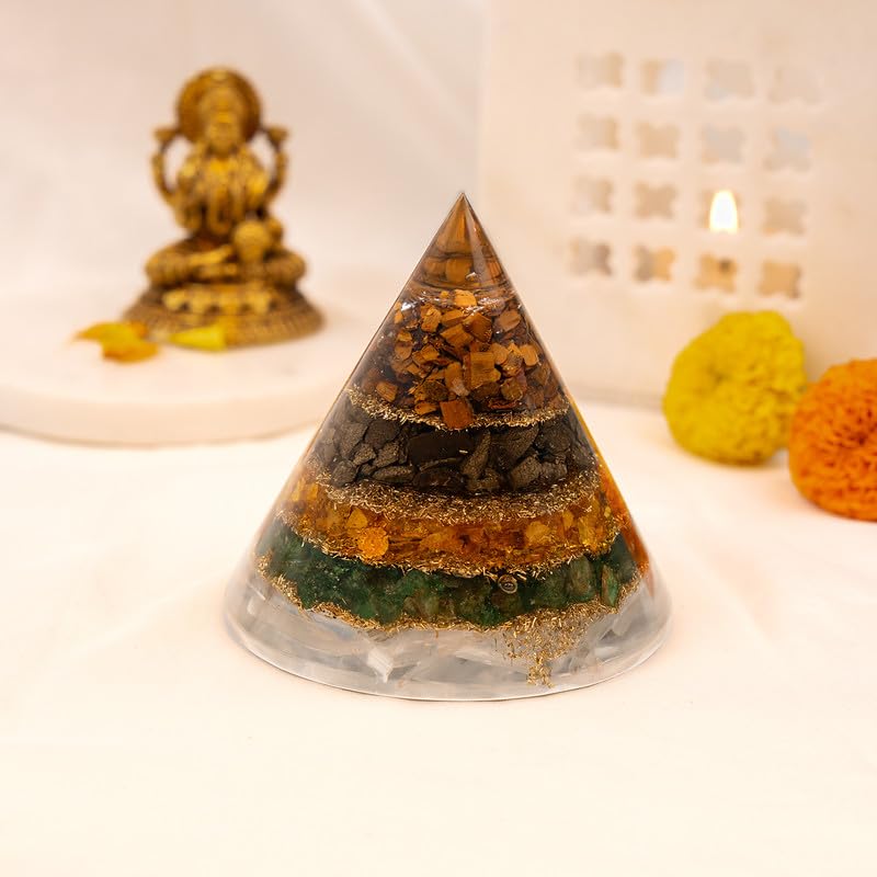 Astrotalk Conical Dhan YOG Resin Pyramid with Selenite Base | Home Decor Items for Wealth, Money & Business Growth | Vastu Items for Home & Mandir | Decorative Items for Living Room