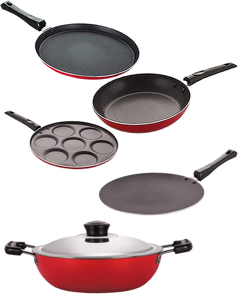 Nirlon NonStick Coated Dishwasher Safe Aluminium Kitchen Utencils Combo Set Of 5 Pieces (26_Ct_Dkdm_Tp_Ft11_Up7)