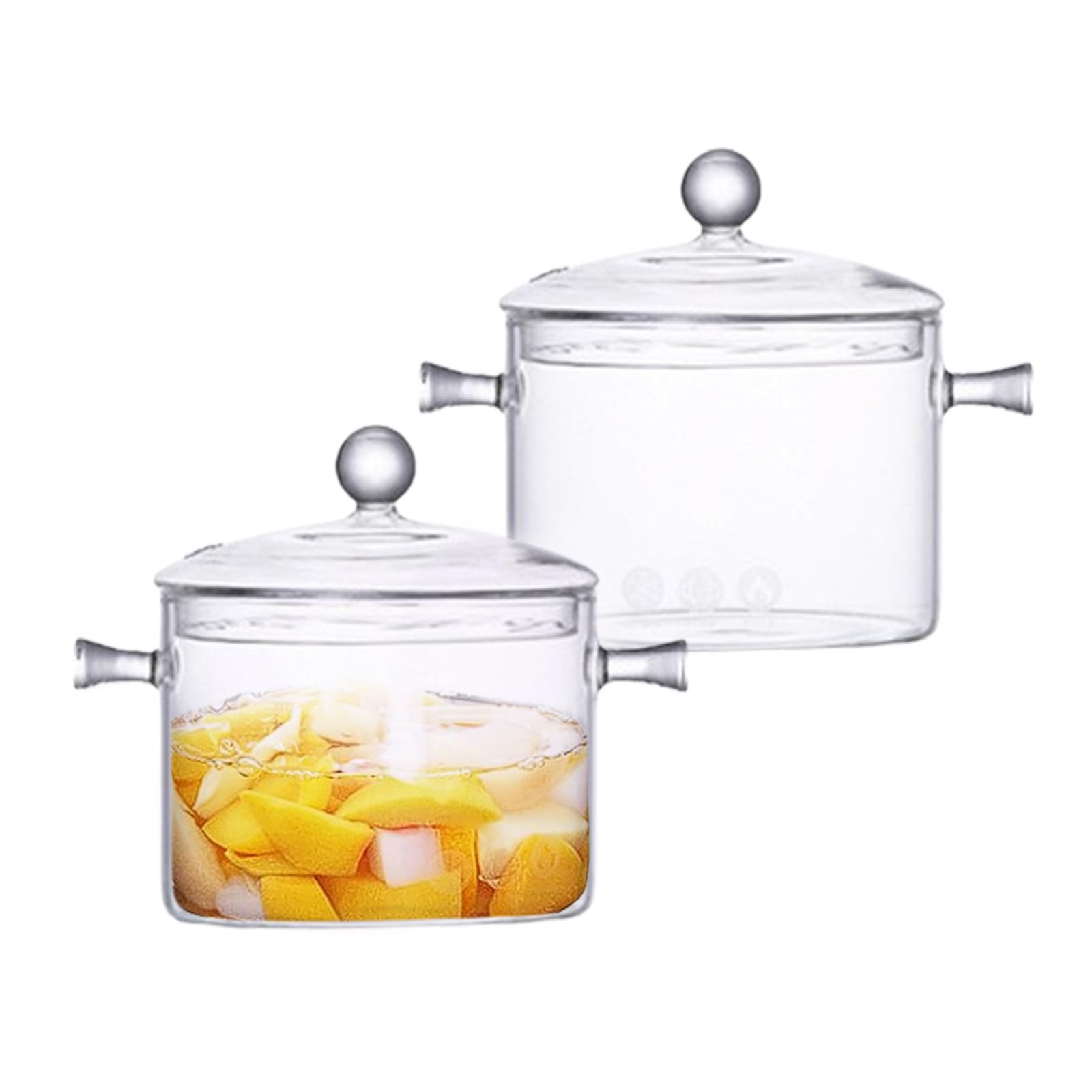Hyuetrsa 2 Pcs Glass Saucepan With Cover, 1.5 L/ 50 Oz HeatResistant Glass Stovetop Pot And Pan With Lid, Clear Simmer Glass Po
