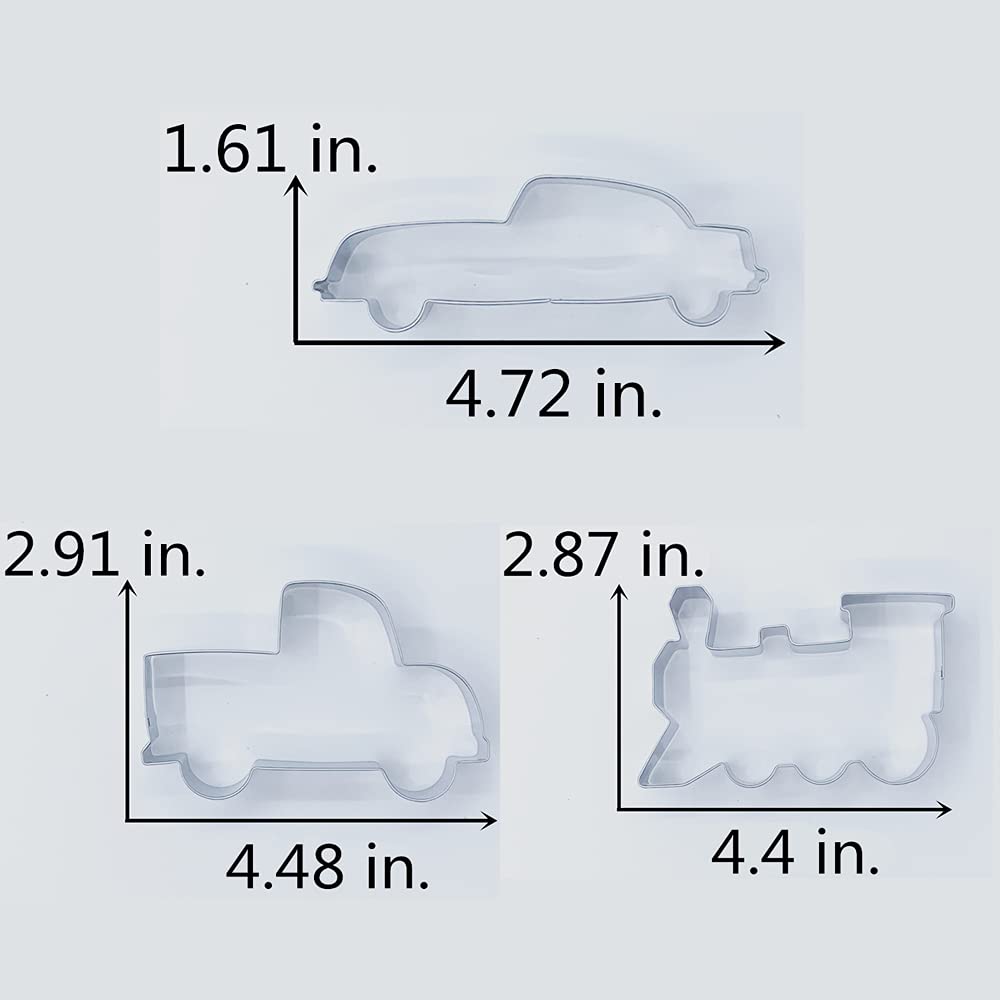 Liliao Transportation Vehicle Cookie Cutter Set - 3 Piece - Train, Pick-Up Truck And Beat-Up Car Biscuit Fondant Cutters - Stain