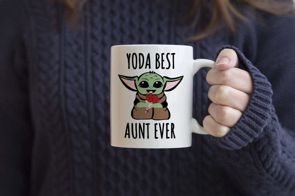 LOZACHE Aunt Gifts from Niece Nephew, BAE Best Aunt Ever Baby Yodas Coffee Mug, Mothers Day Birthday Gifts for Great Aunt Auntie