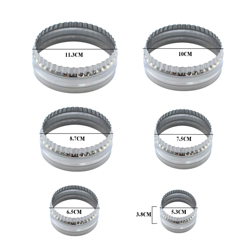 Surgehai Fluted Cookie Cutters- Round Biscuit Cutters Set Of 6 Pieces, Double Sided Fluted And Plain Edge Cookie Cutters, Stainl
