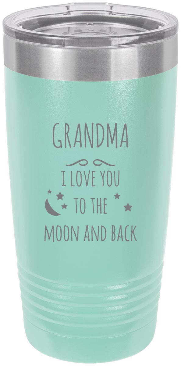 Grandma - I Love You To The Moon And Back Stainless Steel Engraved Insulated Tumbler 20 Oz Travel Coffee Mug, Teal