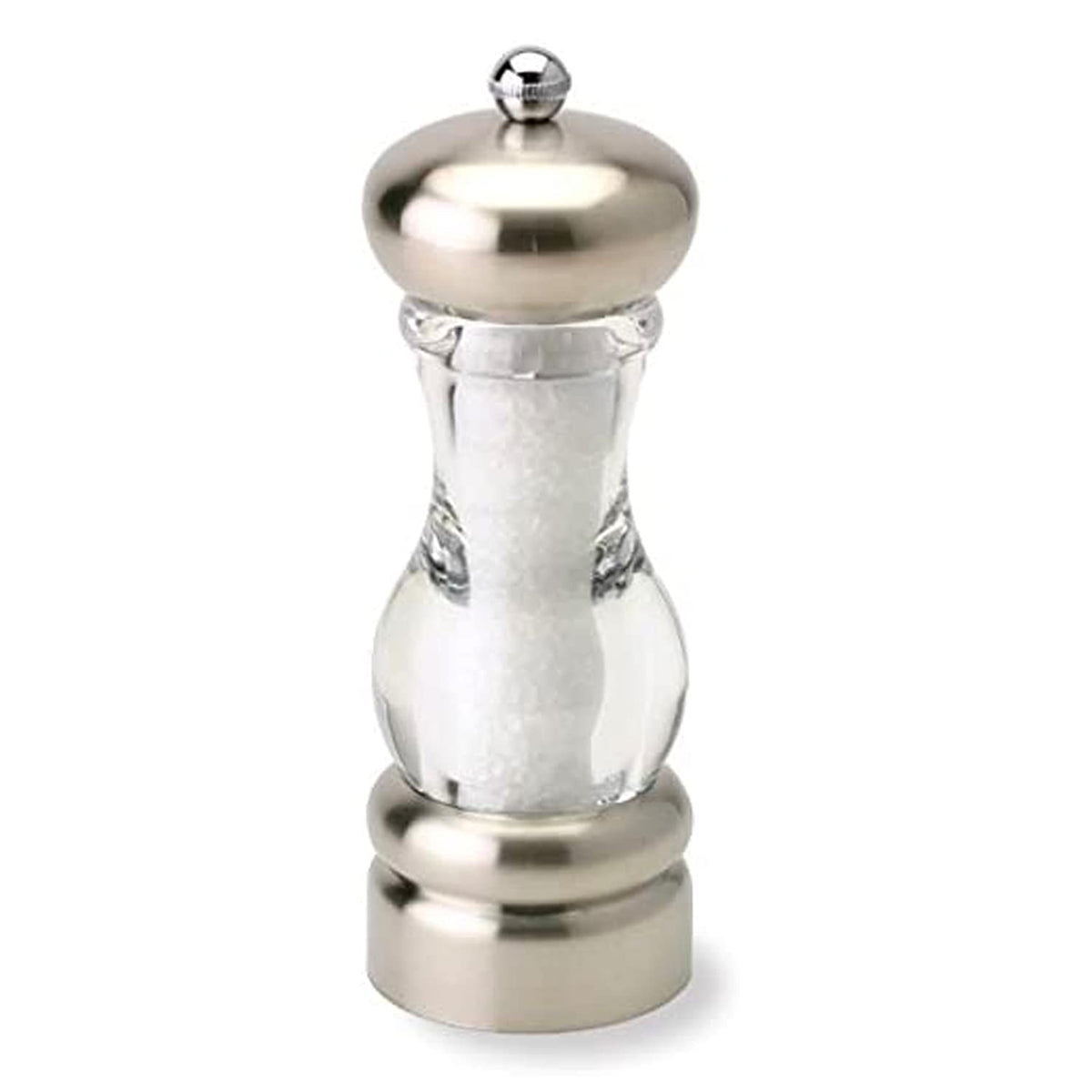 Olde Thompson Del Norte - 7'' Stainless Steel Salt Mill - Pre-Filled With Sea Salt Crystals, Fully Adjustable Grinding Mechanism