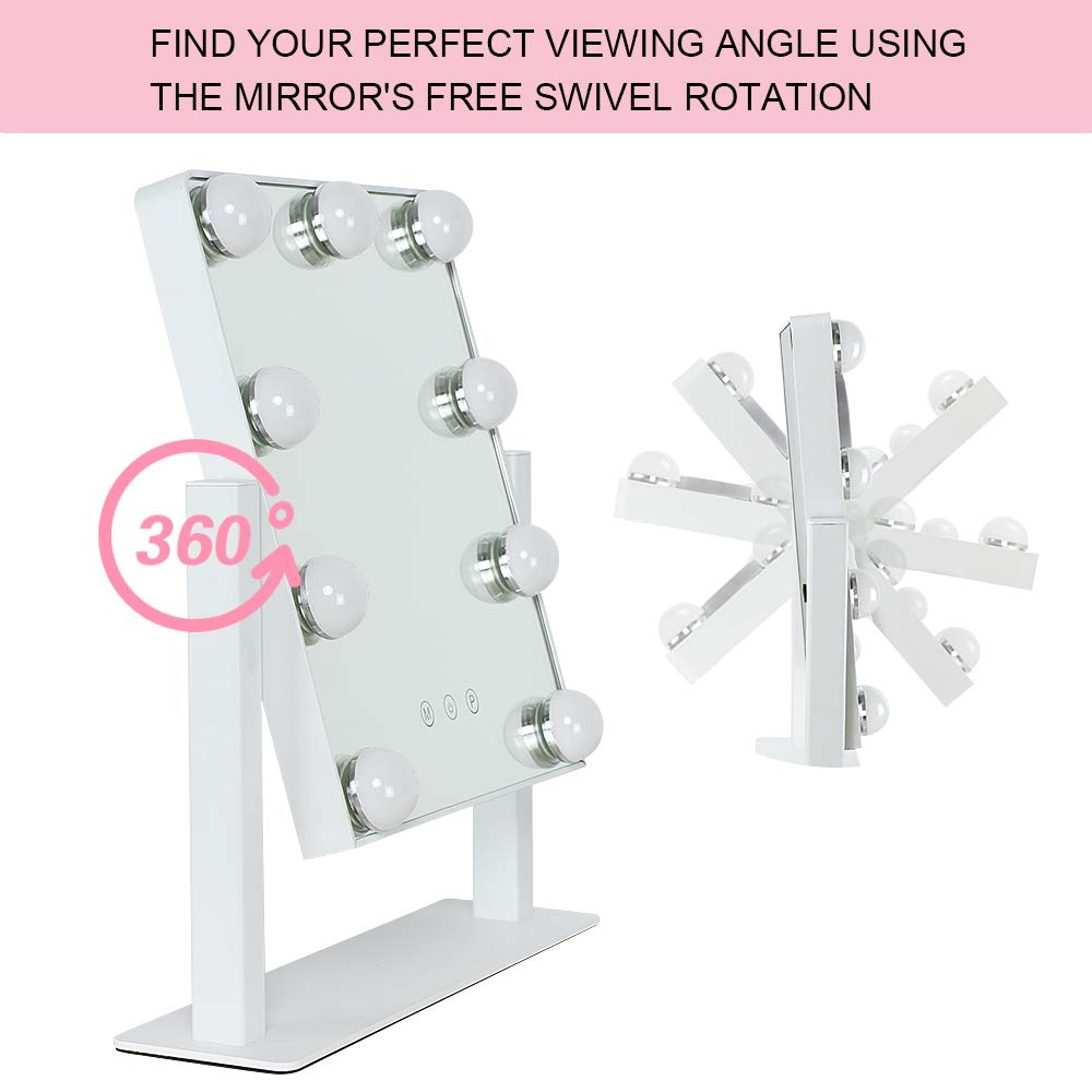 Depuley Makeup Vanity Mirror With Lights, 10X Magnification Hollywood Lighted Mirror With 9 Dimmer Led Bulbs, Plug In Light-Up B