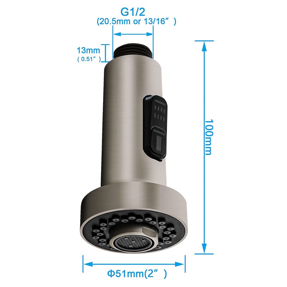 Beati Kitchen Faucet Sprayer Head Replacement Parts,Pull Out Down Kitchen Sink Faucet Nozzle Spout Head 2 Functions, Brushed Nic