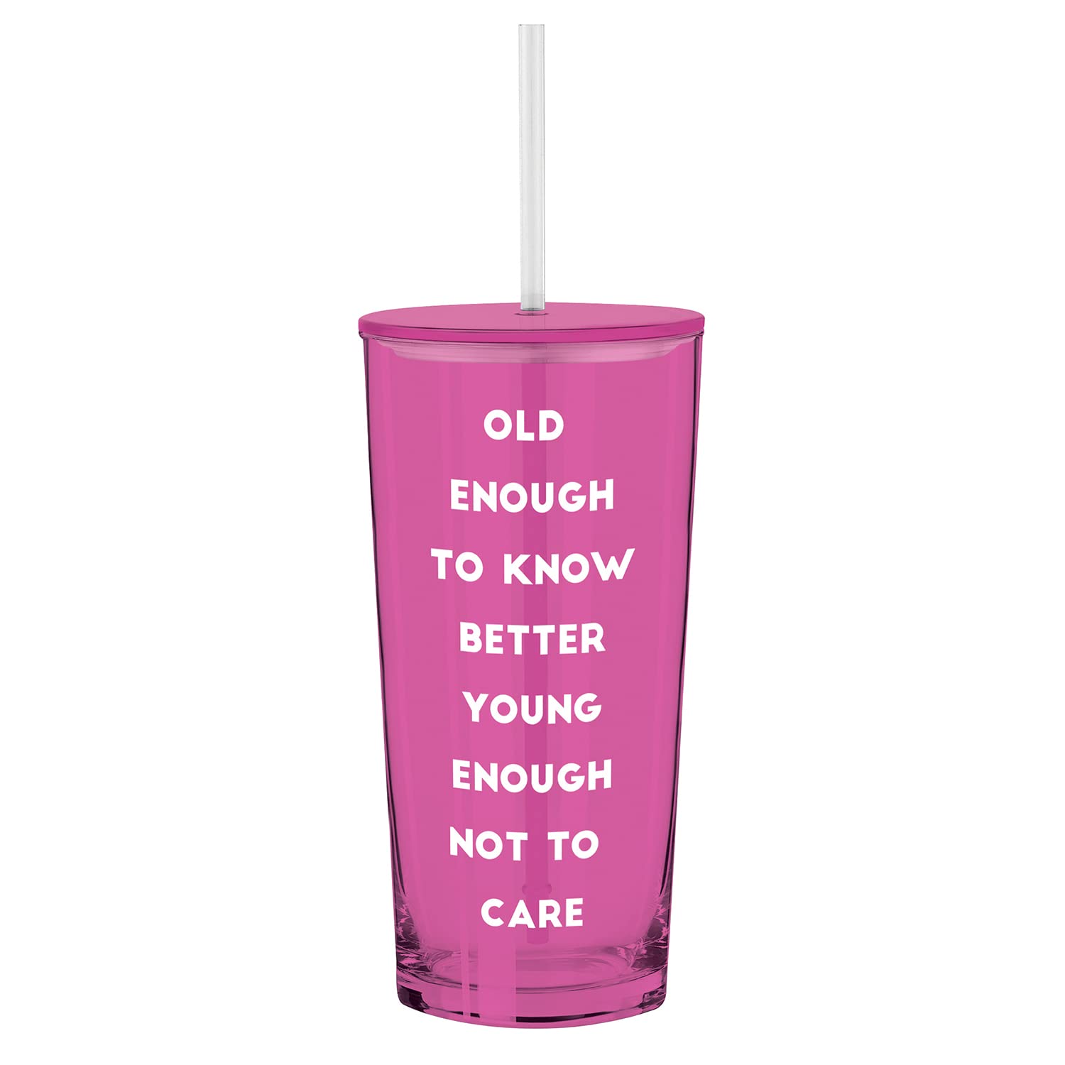 Slant Collections Glass Tumbler With Straw, 20Ounce, Old Enough