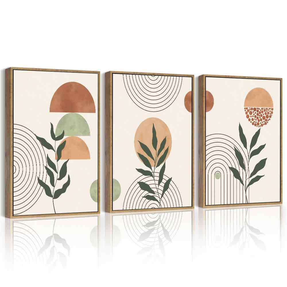 Phopago Boho Abstract Wall Art Botanical Mid Century Modern Framed Wall Prints Neutral Bohemain Sage Decor For Farmhouse Hallway