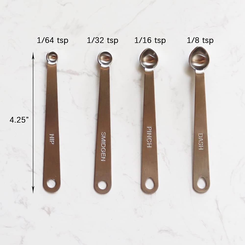 1/8,1/16,1/32,1/64 Tsp (Dash, Pinch, Smidgen, Nip) Mini Measuring Spoons, Heavy Duty Stainless Steel Measuring Spoons, Small Mea
