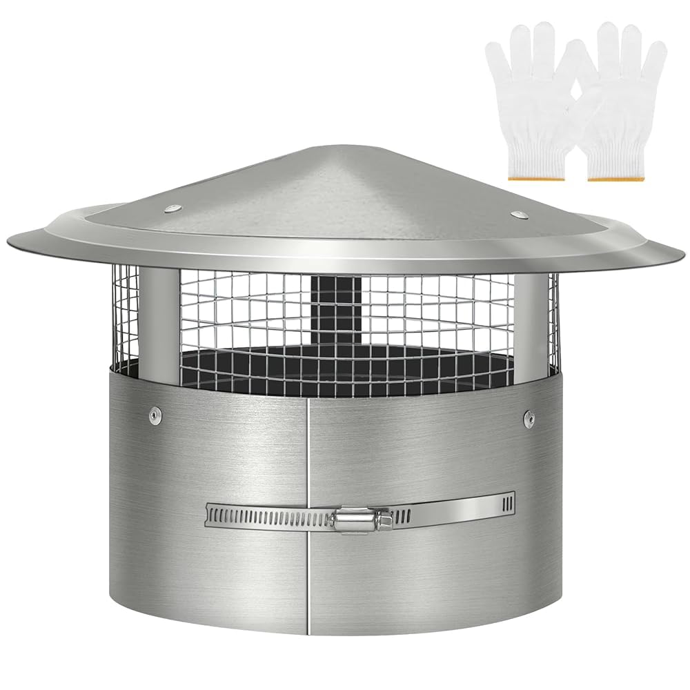 Bootuu 10 Inch Round Chimney Cap, 10 Inch Tapered Top Chimney Cap With Screen, 10 Inch Chimney Cap With Fastening Device With Sc