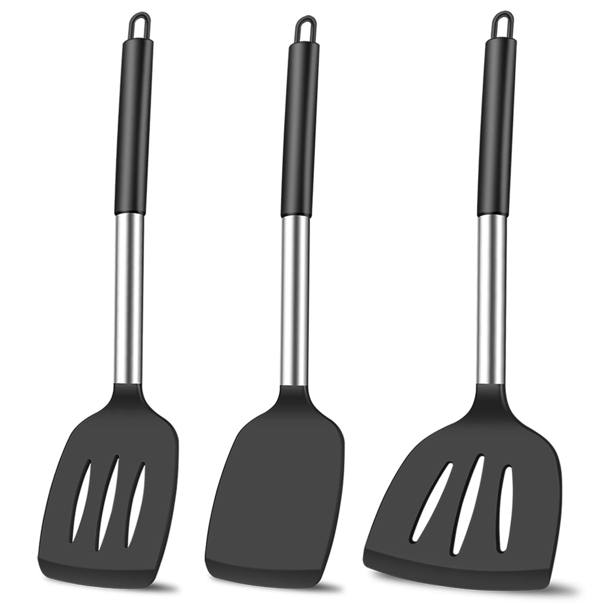 Klaqqed 3Pcs Spatula Silicone Spatula Turner Set Fish Spatulas Silicone Heat Resistant Spatulas For Nonstick Cookware Rubber Wok