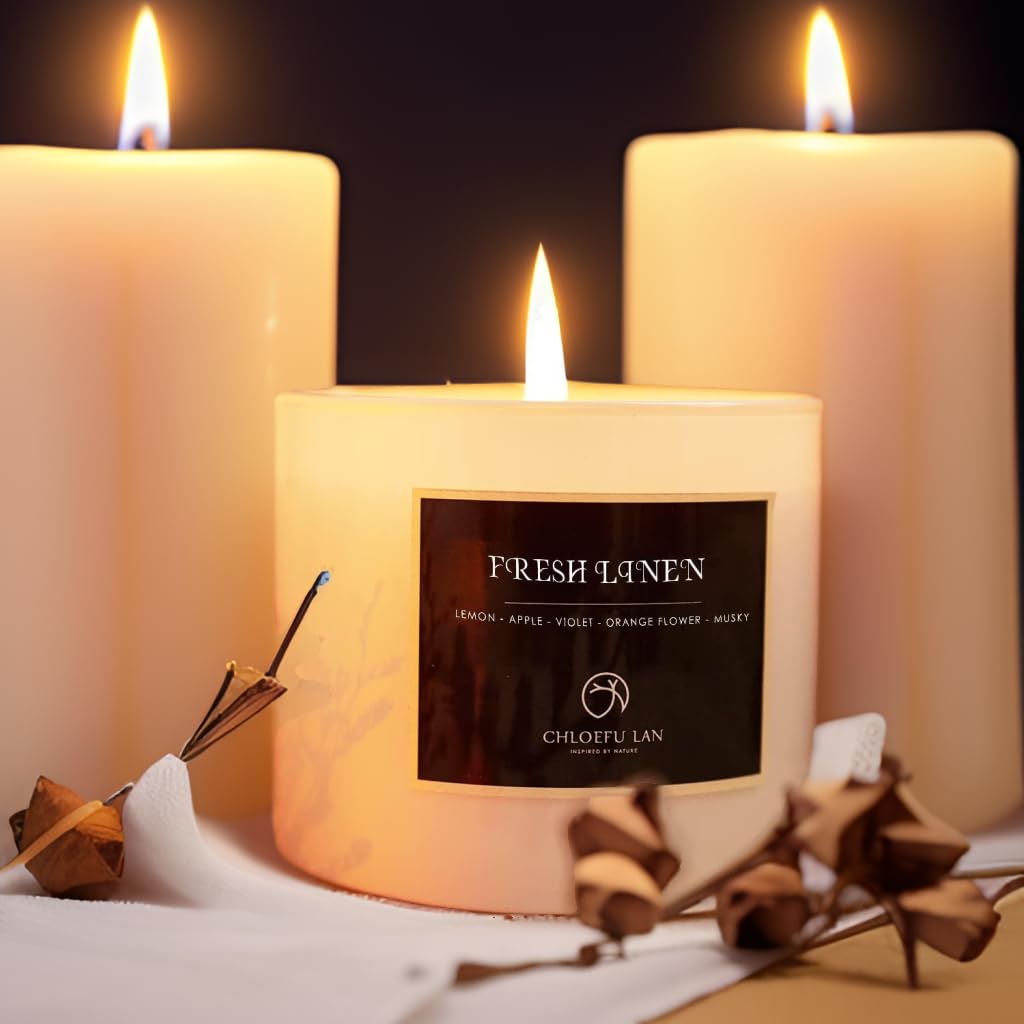 Chloefu LAN Fresh Linen Scented Candle Sets Luxury Soy Jar Candle 7.1oz45 Hour Long Lasting Burn Highly Scented Valentines Gifts