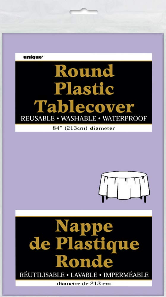 Elegant Lavender Solid Round Plastic Table Cover (84'')- Premium Waterproof Tablecloth - Perfect For Parties & Events, 1 Pack