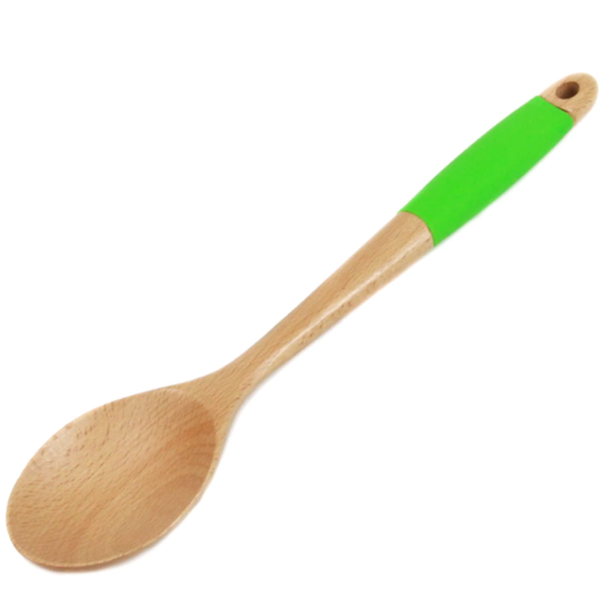 Chef Craft Premium Silicone Handle Wooden Spoon Set, 14 Inch, Rainbow