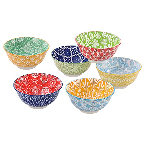 Cereal Bowl Porcelain Soup Bowls - Ceramic Bowl Set Kitchen 23 Oz - 6 Inch Deep Colorful Bowls For Serving Breakfast | Oat | Oat