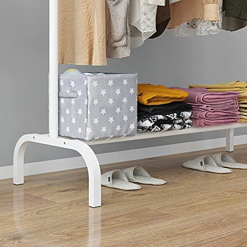 Lukzer Metal Single Garment Stand With Bottom Shelves Clothes Storage Organizer 4 Hooks Coat Rack (White, 40 X 110 X 148 Cm/Mgs-