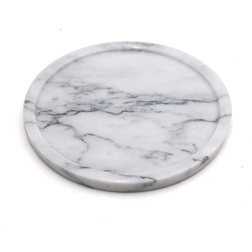 Luant Circular Marble Stone Decorative Tray For Counter, Vanity, Dresser, Nightstand Or Desk, Diameter 8 Inches