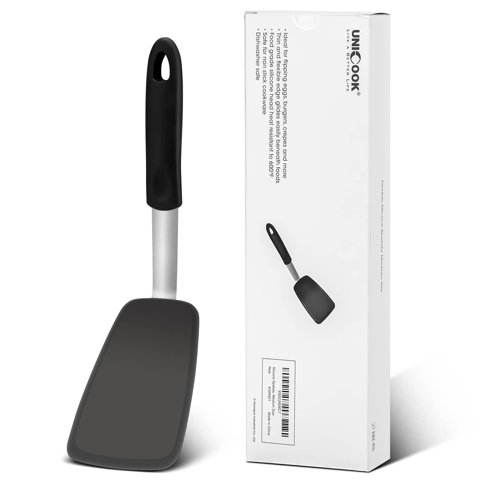 Unicook Flexible Silicone Spatula, 600F Heat Resistant Silicone Turner For Nonstick Cookware, Essential Kitchen Cooking Utensil,